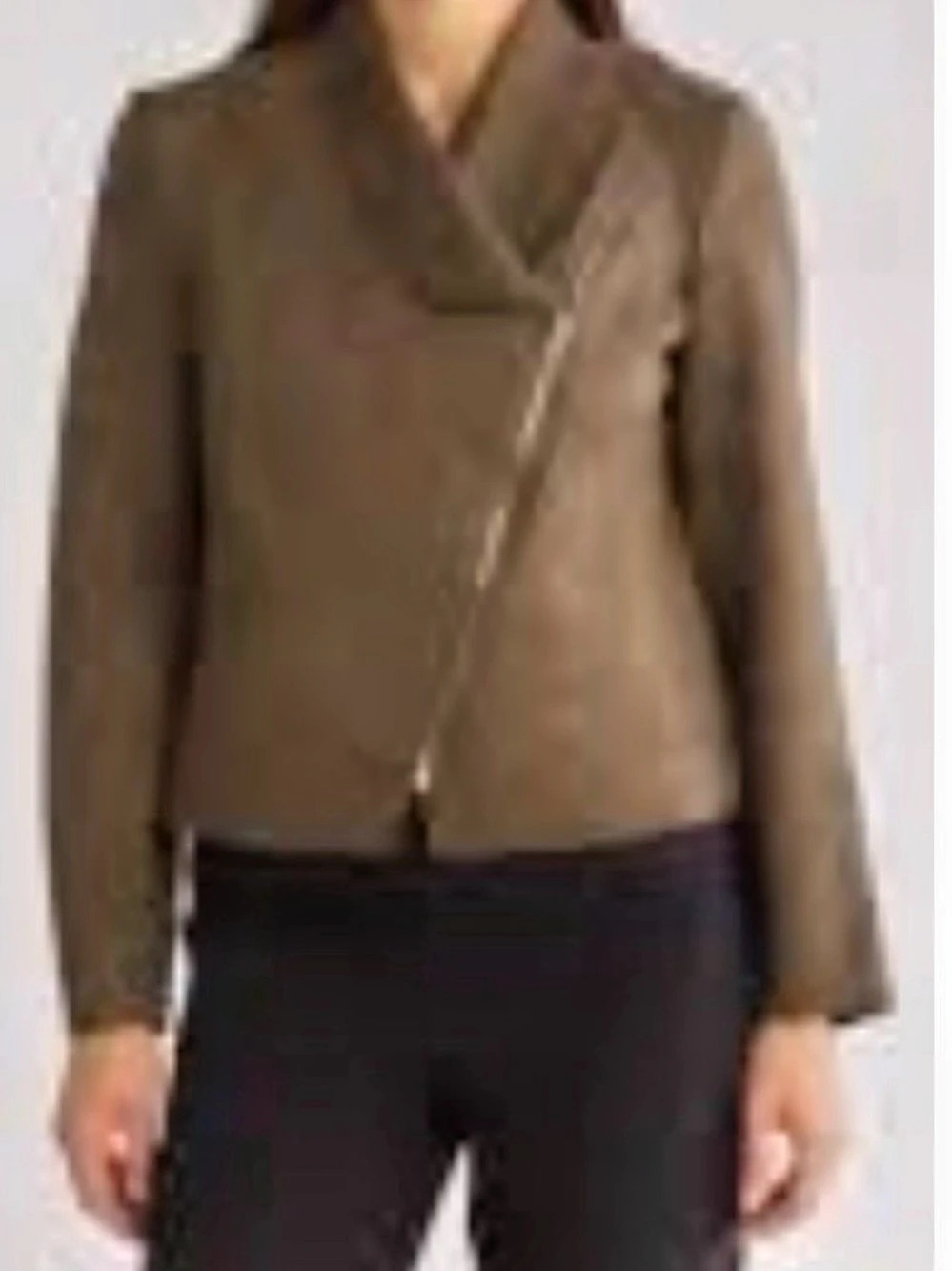 Tahari Women's Faux Suede Zip Blazer Brown Medium